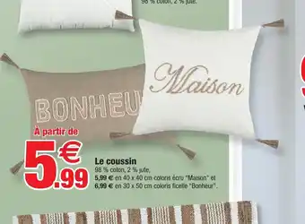 Bazarland Le coussin 98% coton, 2 % jute, offre