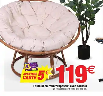 Bazarland Fauteuil en rotin "Papasan" avec coussin En rotin et textile, Ø 102 x 87 x 115 cm. offre