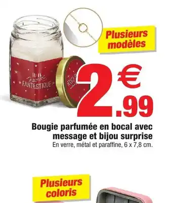 Bazarland Bougie parfumée en bocal avec message et bijou surprise En verre, métal et paraffine, 6 x 7,8 cm. offre