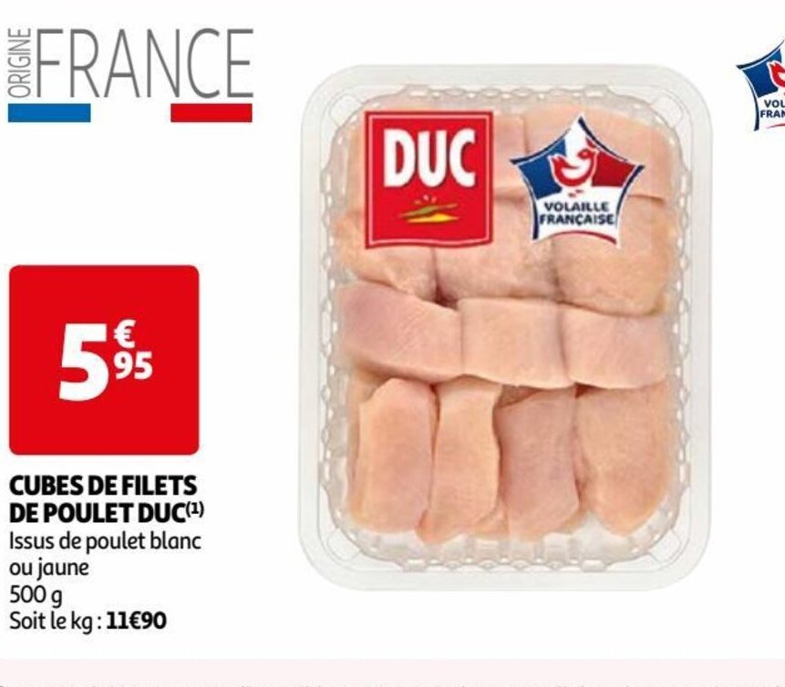 Auchan CUBES DE FILETS DE POULET DUC(¹) offre