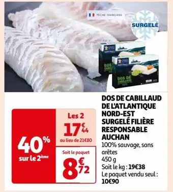 Auchan DOS DE CABILLAUD DE L'ATLANTIQUE NORD-EST SURGELÉ FILIÈRE RESPONSABLE AUCHAN offre