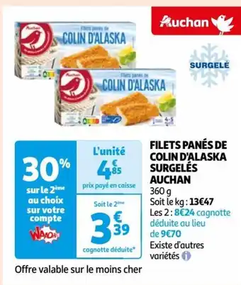 Auchan FILETS PANÉS DE COLIN D'ALASKA SURGELÉS AUCHAN offre