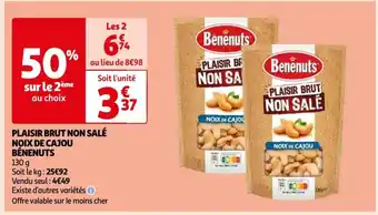 Auchan PLAISIR BRUT NON SALÉ NOIX DE CAJOU BÉNENUTS 130 g offre