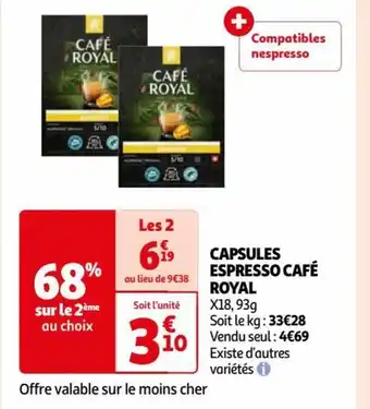 Auchan CAPSULES ESPRESSO CAFÉ ROYAL offre