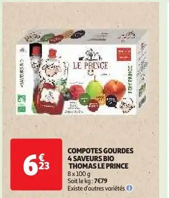 Auchan Supermarché Compotes gourdes 4 saveurs bio thomas le prince offre