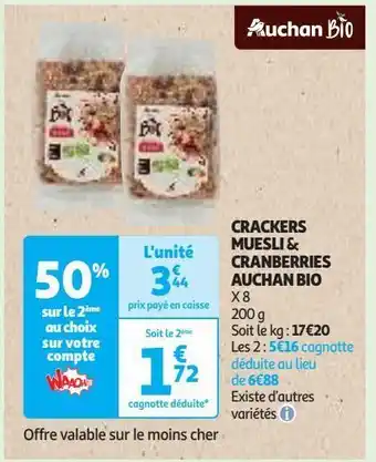 Auchan Supermarché Crackers muesli & cranberries auchan bio offre