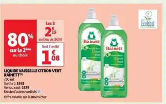 Auchan Liquide vaisselle citron vert rainett offre