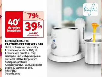 Auchan COMBINÉ CHAUFFE CARTOUCHE ET CIRE WAX BAR offre