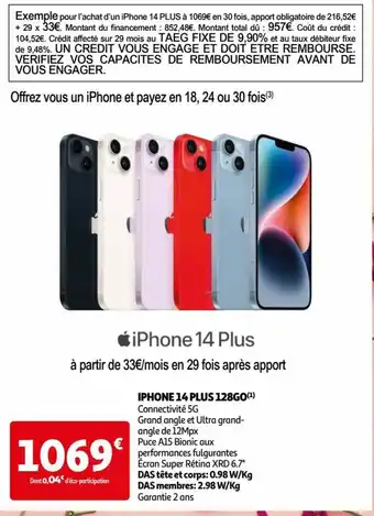 Auchan IPHONE 14 PLUS 128GO(¹) Connectivité 5G offre