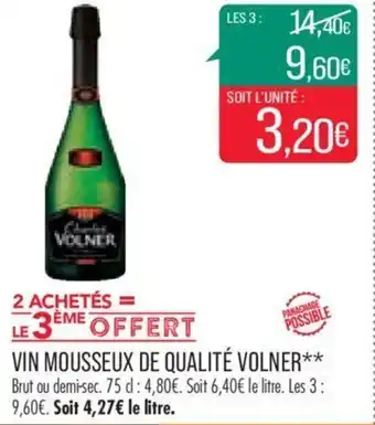 Match VIN MOUSSEUX DE QUALITÉ VOLNER** offre