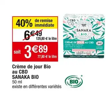 Cora x Carrefour Sanaka bio crème de jour bio au cbd offre