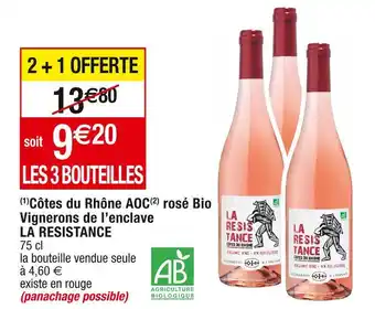 Cora x Carrefour La resistance côtes du rhône aoc rosé bio vignerons de l’enclave offre