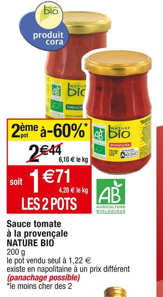 Promo Nature bio sauce tomate à la provençale chez Cora