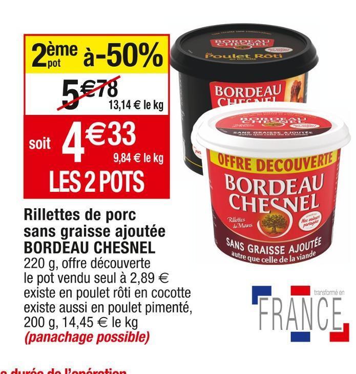 Cora Bordeau chesnel rillettes de porc sans graisse ajoutée offre