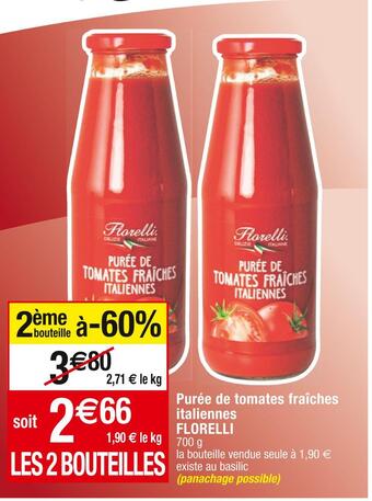 Cora x Carrefour Florelli purée de tomates fraîches italiennes offre