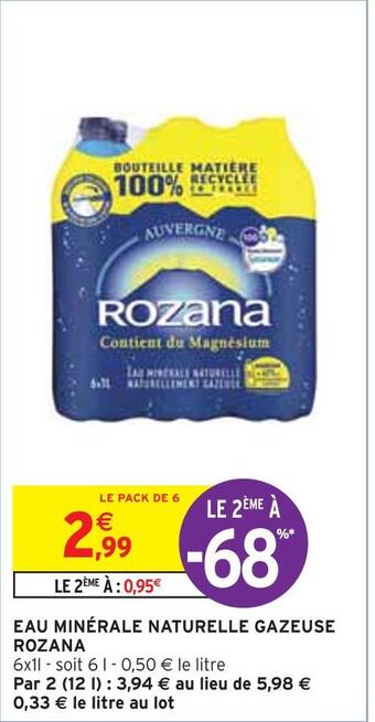 Intermarché Rozana eau minérale naturelle gazeuse offre