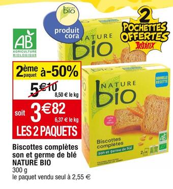 Cora x Carrefour Nature bio biscottes complètes son et germe de blé offre