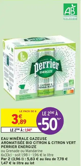Intermarché Perrier energize eau minérale gazeuse aromatisée bio citron & citron vert offre