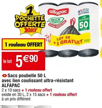 Cora x Carrefour Alfapac sacs poubelle 50 l avec lien coulissant ultra-résistant offre