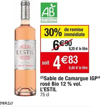 Cora x Carrefour L’estil sable de camargue igp rosé bio 12 % vol. offre