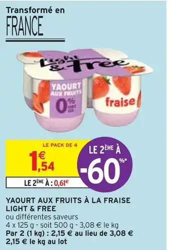 Intermarché Light & free yaourt aux fruits à la fraise offre