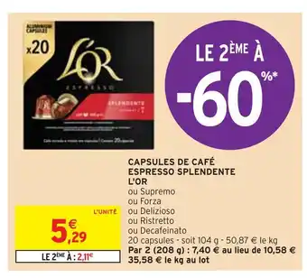 Intermarché L'or capsules de café espresso splendente offre