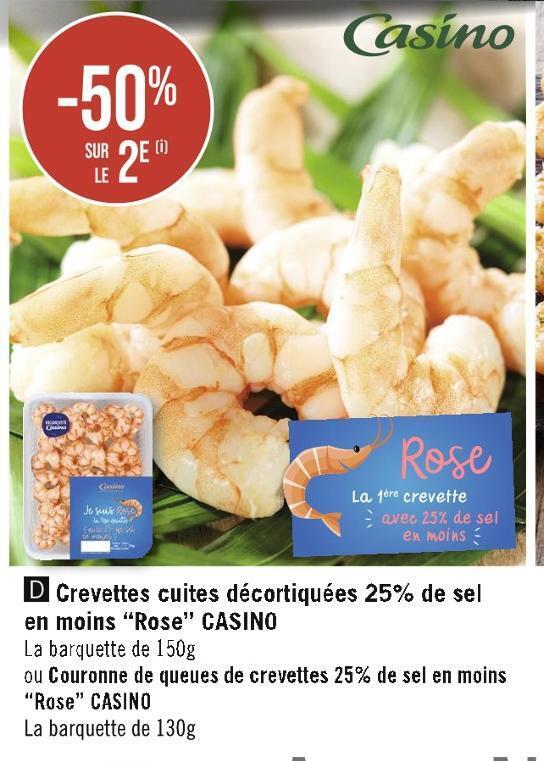 Casino Hyperfrais Casino crevettes cuites décortiquées 25% de sel en moins rose offre