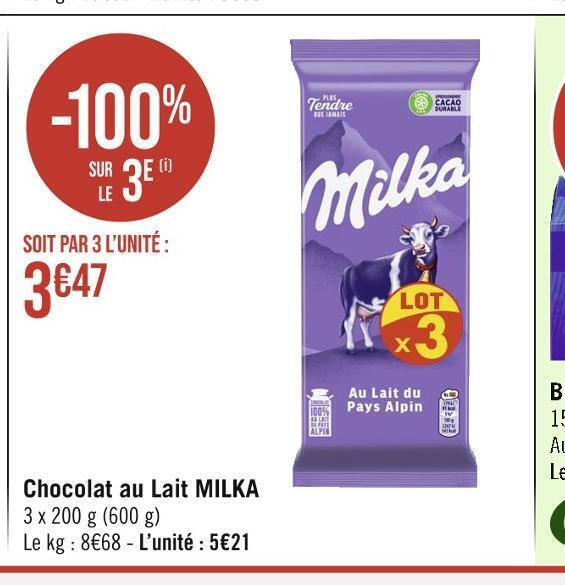 Casino Hyperfrais Milka chocolat au lait offre