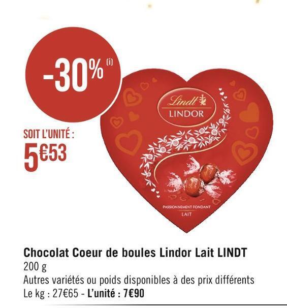 Casino Hyperfrais Lindt chocolat coeur de boules lindor lait offre