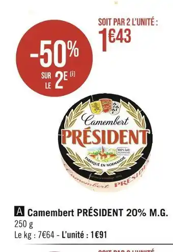 Président camembert 20% m.g.