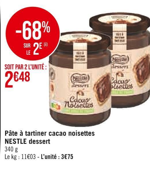 Promo Nestle dessert pâte à tartiner cacao noisettes chez Casino Hyperfrais