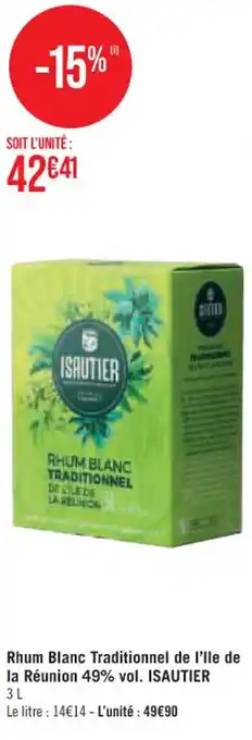 Rhum Blanc Traditionnel de I'lle de la Réunion 49% vol. ISAUTIER 3 L