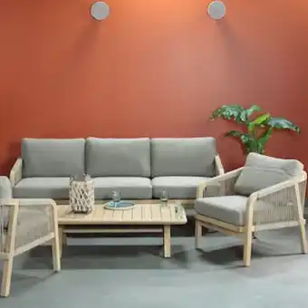 Salon de jardin en bois d'acacia (1 canapé - 2 fauteuils - 1 table basse) ibiza
