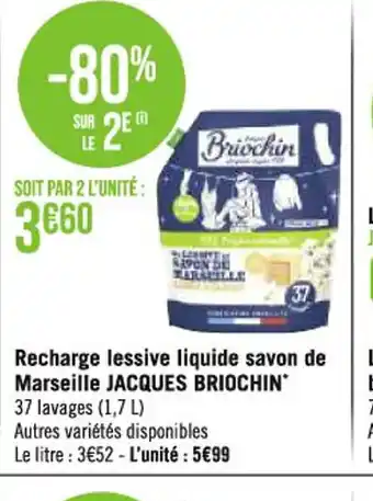 Recharge lessive liquide savon de Marseille JACQUES BRIOCHIN* 37 lavages (1,7 L)