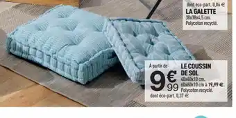 Centrakor LE COUSSIN DE SOL 40x40x10 cm. 60x60x10 cm à 19,99 €. Polycoton recyclé. offre