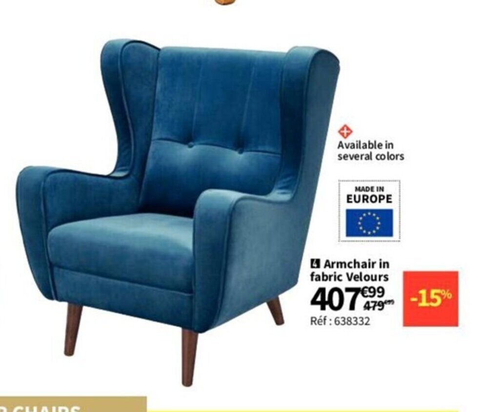 Promo Armchair in fabric Velours chez Conforama