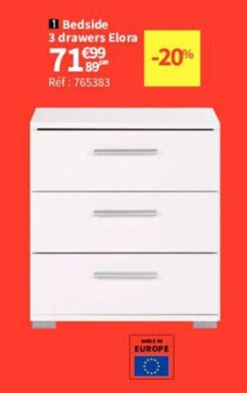 Conforama 1 Bedside 3 drawers Elora offre