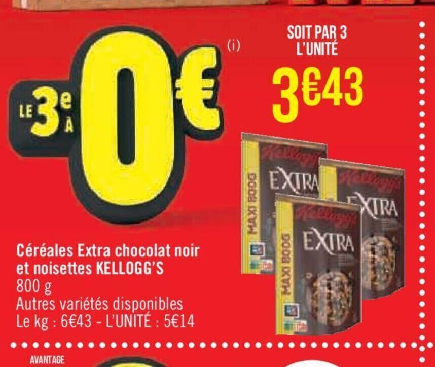 Casino Hyperfrais Céréales Extra chocolat noir et noisettes KELLOGG'S offre