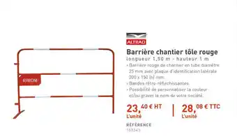 Barrière Chantier Tôle Rouge Altrad