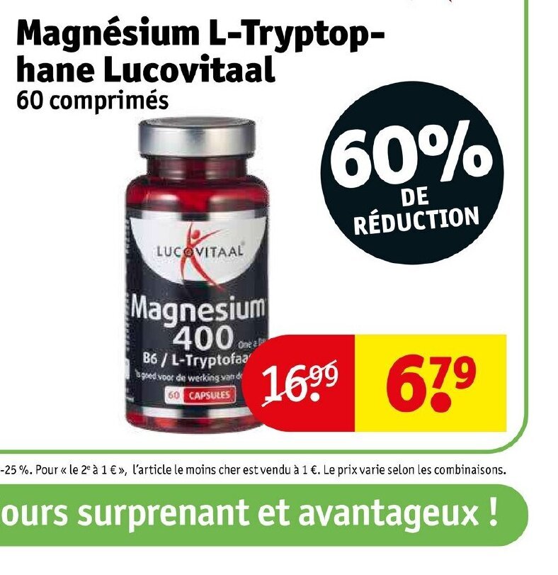 Promo Magnésium LTryptophane Lucovitaal chez Kruidvat