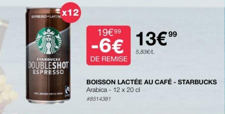 Costco BOISSON LACTÉE AU CAFÉ - STARBUCKS offre