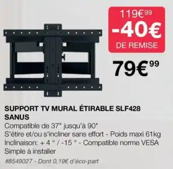 Costco SUPPORT TV MURAL ÉTIRABLE SLF428 SANUS offre