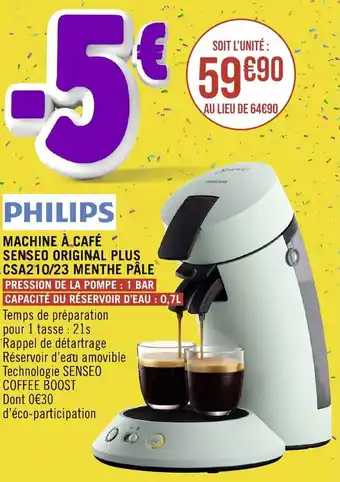 Géant Casino MACHINE À CAFÉ SENSEO ORIGINAL PLUS CSA210/23 MENTHE PÂLE offre