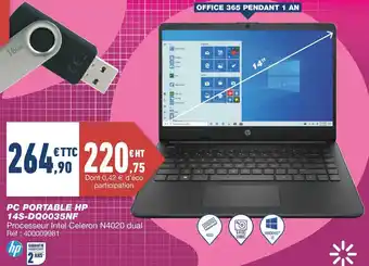 Bureau Vallée PC PORTABLE 14S-DQ0035NF offre