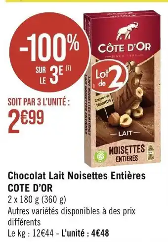 Chocolat Lait Noisettes Entières COTE D'OR