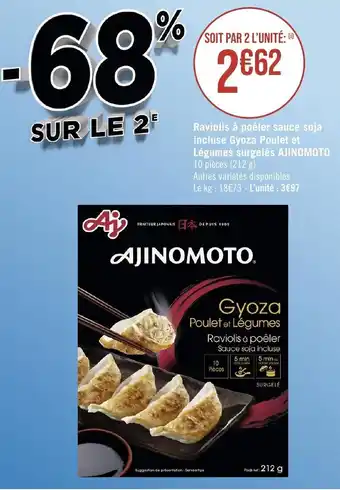 Géant Casino Raviolis à poêler sauce soja incluse Gyoza Poulet et Légumes surgelés AJINOMOTO offre