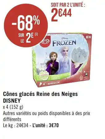 Géant Casino Cônes glacés Reine des Neiges DISNEY x 4 (152 g) offre