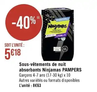 Géant Casino Sous-vêtements de nuit absorbants Ninjamas PAMPERS offre