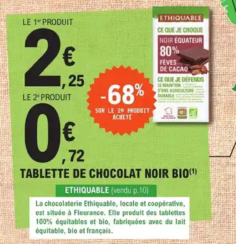 E.Leclerc TABLETTE DE CHOCOLAT NOIR BIO(¹) offre