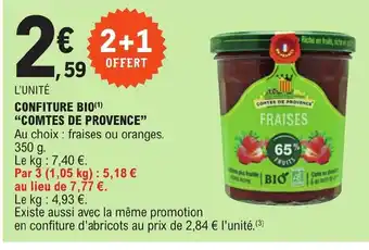 E.Leclerc CONFITURE BIO(¹) "COMTES DE PROVENCE" offre